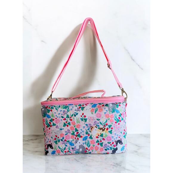 NEW Pink Cats & Flowers Floral Spring Lunch Insulated Tote Bag w/ 2 Containers - Picture 1 of 10